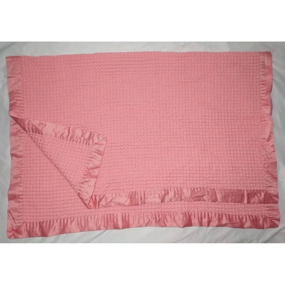 Cloud Island Solid Pink Thermal Baby Blanket Satin Target Coral Waffle Weave